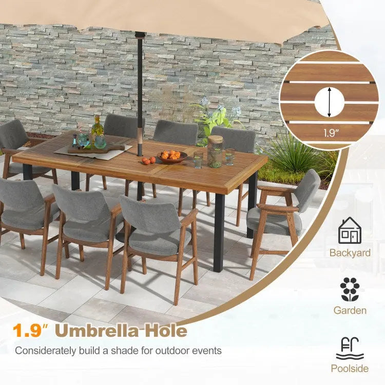 Acacia Wood 80inch Dining Table 8-Person Patio Table with 1.9" Umbrella Hole and Adjustable Foot Pads Doba