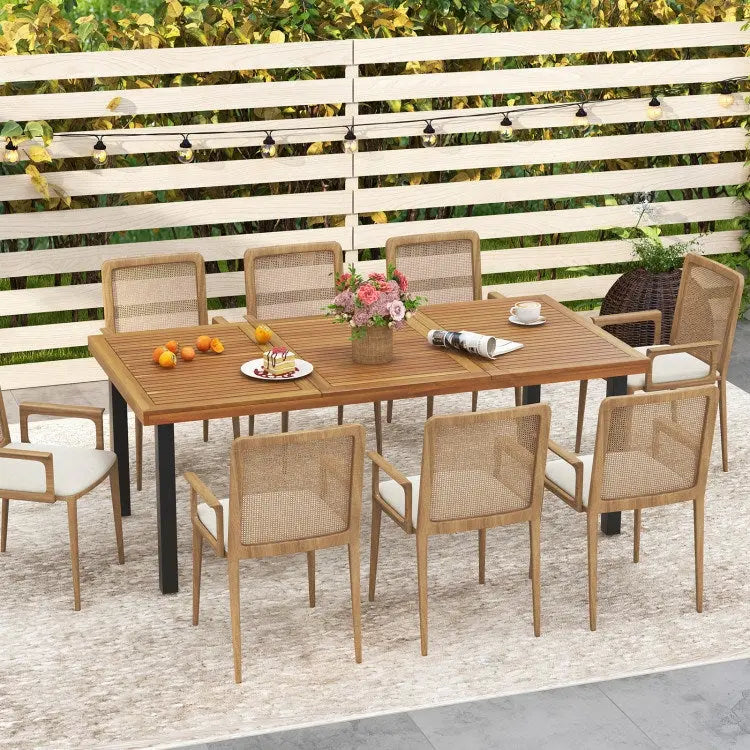 Acacia Wood 80inch Dining Table 8-Person Patio Table with 1.9" Umbrella Hole and Adjustable Foot Pads Doba