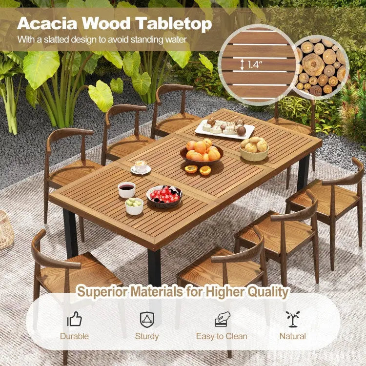 Acacia Wood 80inch Dining Table 8-Person Patio Table with 1.9" Umbrella Hole and Adjustable Foot Pads Doba