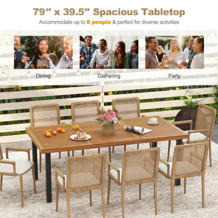 Acacia Wood 80inch Dining Table 8-Person Patio Table with 1.9" Umbrella Hole and Adjustable Foot Pads Doba