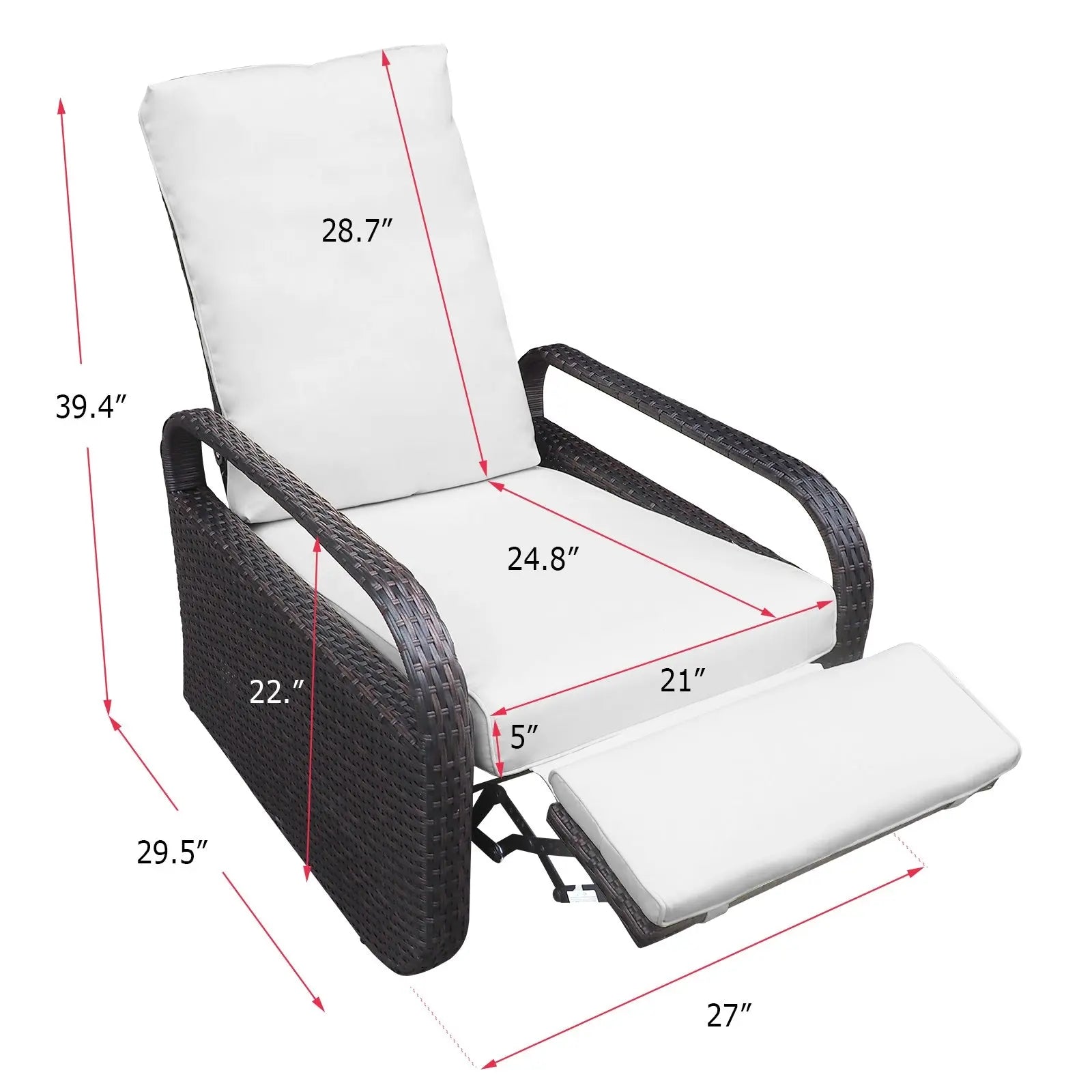 Adjustable Wicker Recliners with Aluminum Frame and Soft Cushions;  PE Rattan Recliner Lounge Chair for Indoor Outdoor Patio Garden Doba