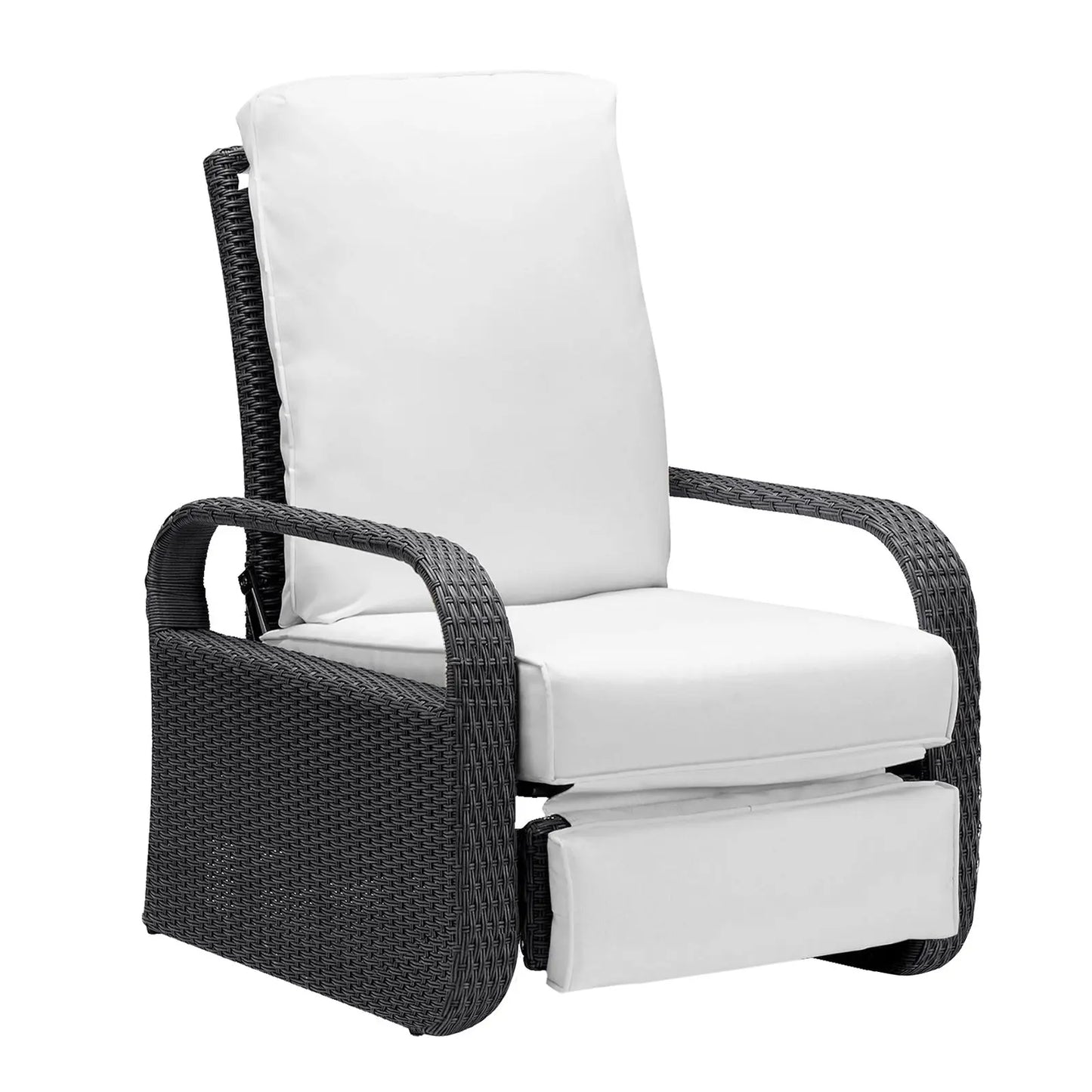 Adjustable Wicker Recliners with Aluminum Frame and Soft Cushions;  PE Rattan Recliner Lounge Chair for Indoor Outdoor Patio Garden Doba