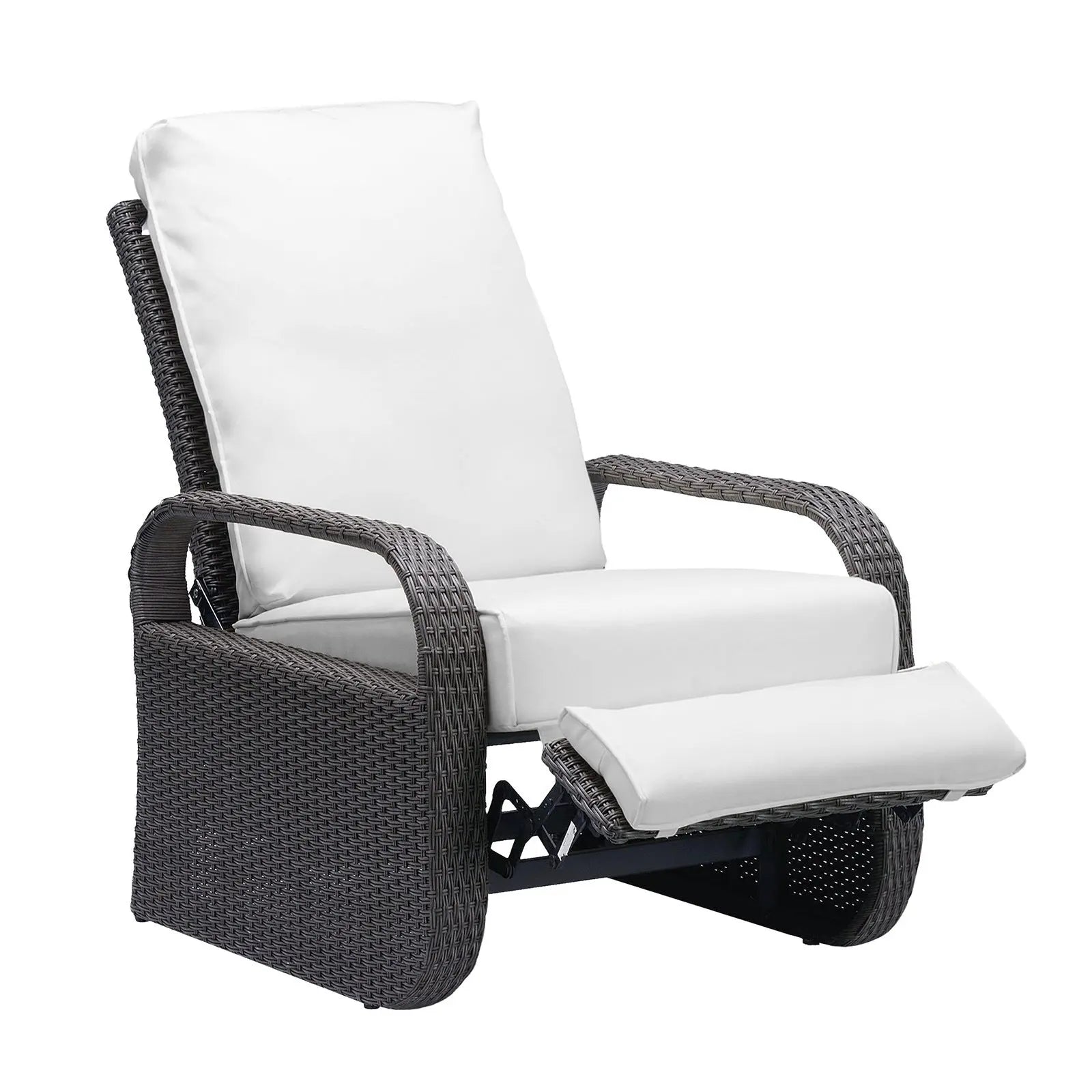 Adjustable Wicker Recliners with Aluminum Frame and Soft Cushions;  PE Rattan Recliner Lounge Chair for Indoor Outdoor Patio Garden Doba