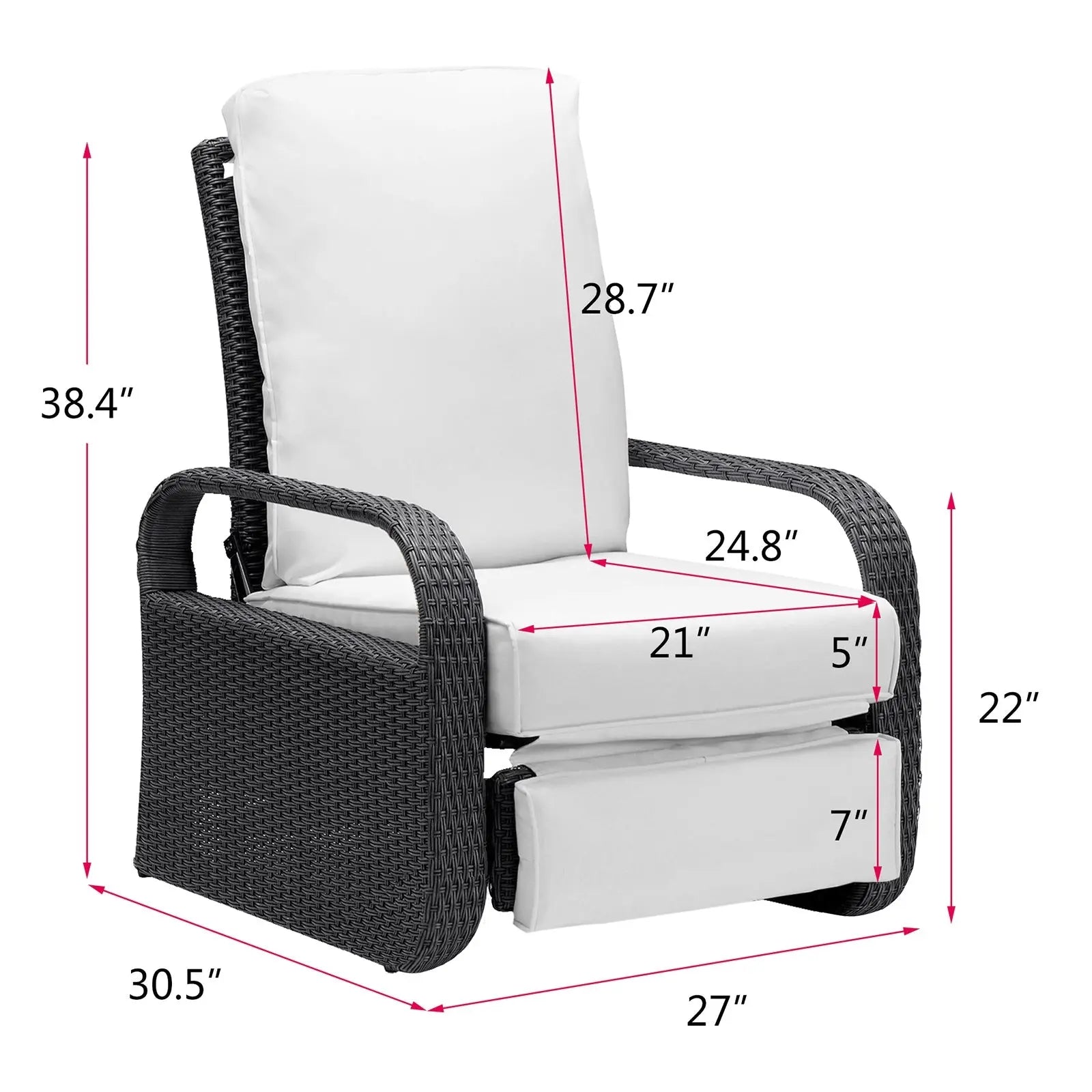 Adjustable Wicker Recliners with Aluminum Frame and Soft Cushions;  PE Rattan Recliner Lounge Chair for Indoor Outdoor Patio Garden Doba