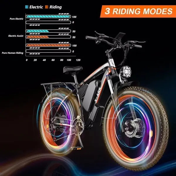 Adult 26" X-ARK 26inch Electric Bike 2000W Dual Motor Fat Tire 26x4 Mountain Bike Doba