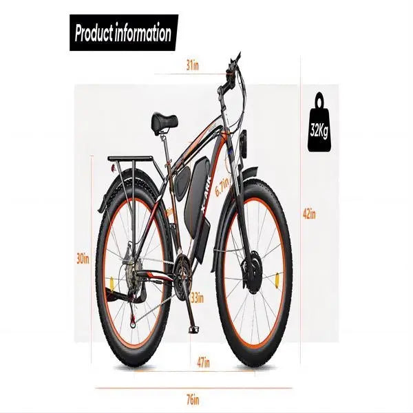 Adult 26" X-ARK 26inch Electric Bike 2000W Dual Motor Fat Tire 26x4 Mountain Bike Doba