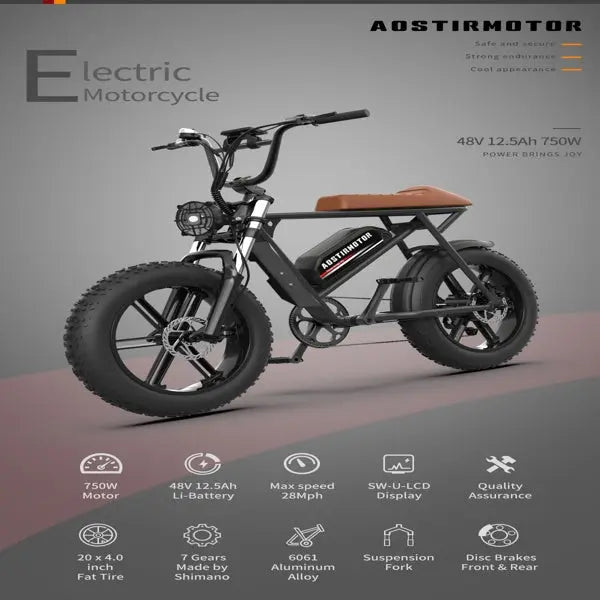 Adult, AOSTIRMOTOR 20" STORM new pattern Electric Bicycle 750W Motor 20" Fat Tire With 48V 13AH Li-Battery Doba