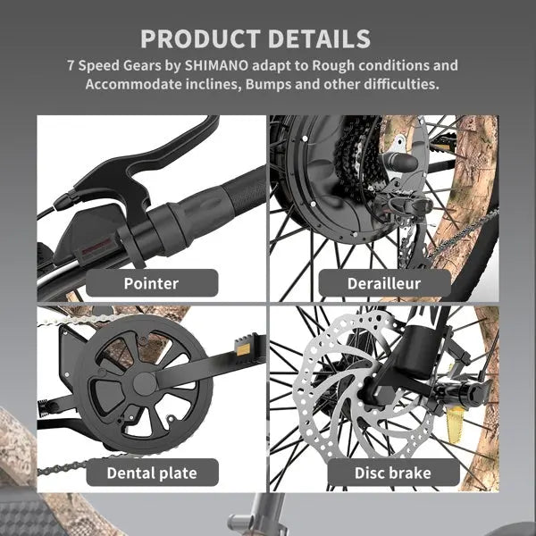 Adult, AOSTIRMOTOR 26" 1500W Electric Bike Fat Tire 48V 15AH Removable Lithium Battery for Adults S18-1500W, Camouflage Doba