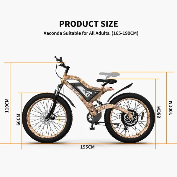 Adult, AOSTIRMOTOR 26" 1500W Electric Bike Fat Tire 48V 15AH Removable Lithium Battery for Adults S18-1500W, Camouflage Doba