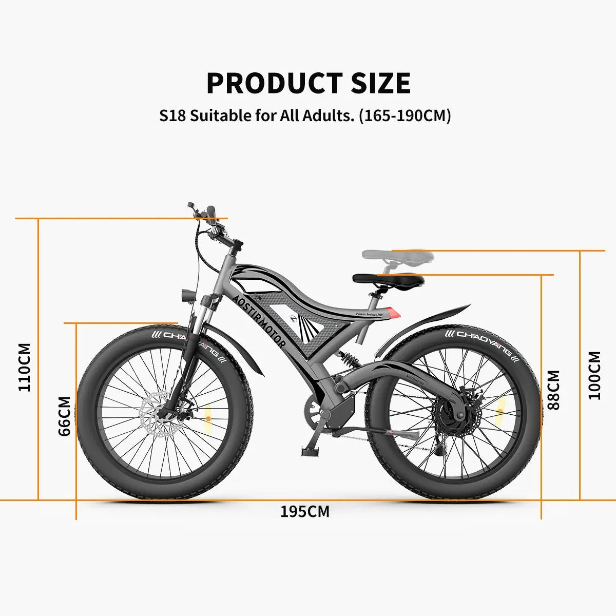 Adult, AOSTIRMOTOR 26" 750W Electric Bike Fat Tire 48V 15AH Removable Lithium Battery for Adults RT Doba