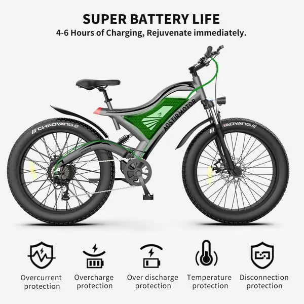 Adult, Aostirmoter, 26" 750W. Electric Bicycle  Electric Mountain Bike; All Terrain e-bike Ebike 48V 15AH ; S18 Dark Grey Doba