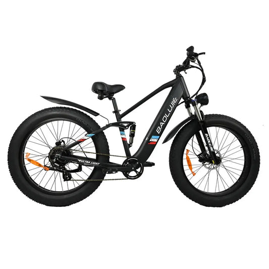 Adult, Baolujie Electric Mountain Bike, 26 inch, 48V12AH Lithium Battery Outdoor 500W Fat Tire Electric Mountain Bike Bicycle Ebike Shimano 8 Speed Gears (Black) Doba