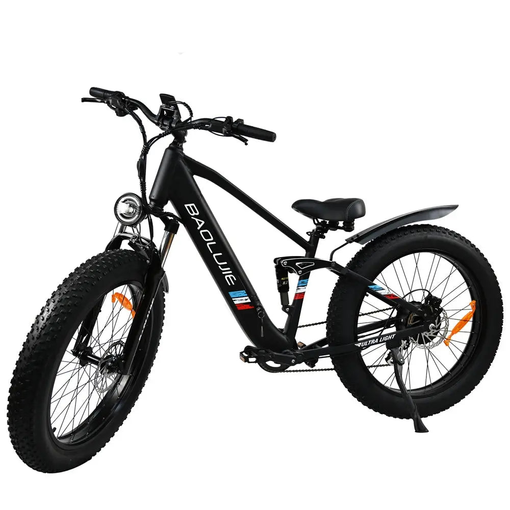 Adult, Baolujie Electric Mountain Bike, 26 inch, 48V12AH Lithium Battery Outdoor 500W Fat Tire Electric Mountain Bike Bicycle Ebike Shimano 8 Speed Gears (Black) Doba