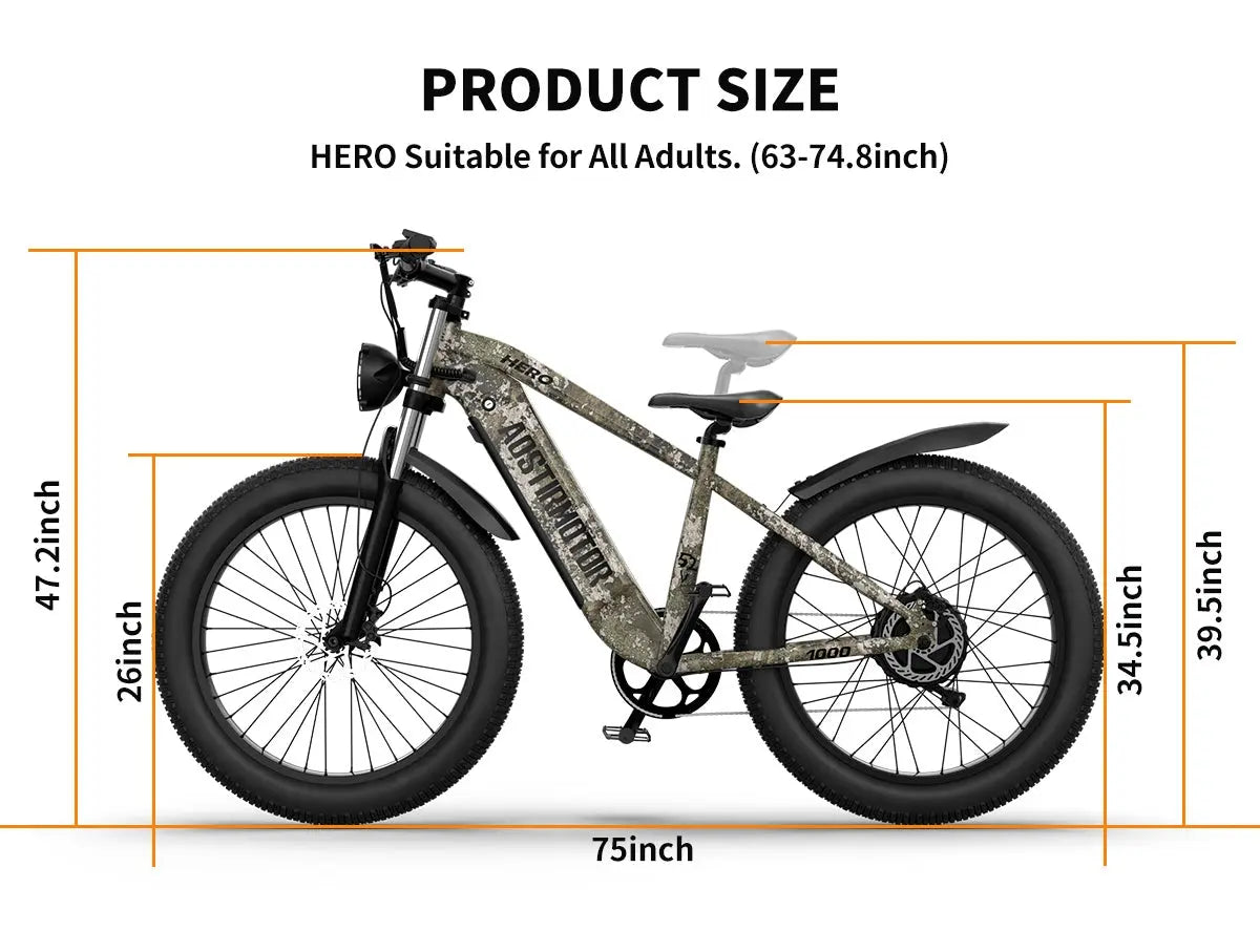 Adult, E-bike Aostirmotor, 26"1000W Electric Bike 52V 20Ah battery SAMSUNG All-terrain EBike Mountain Bicycle(Camouflage) Doba