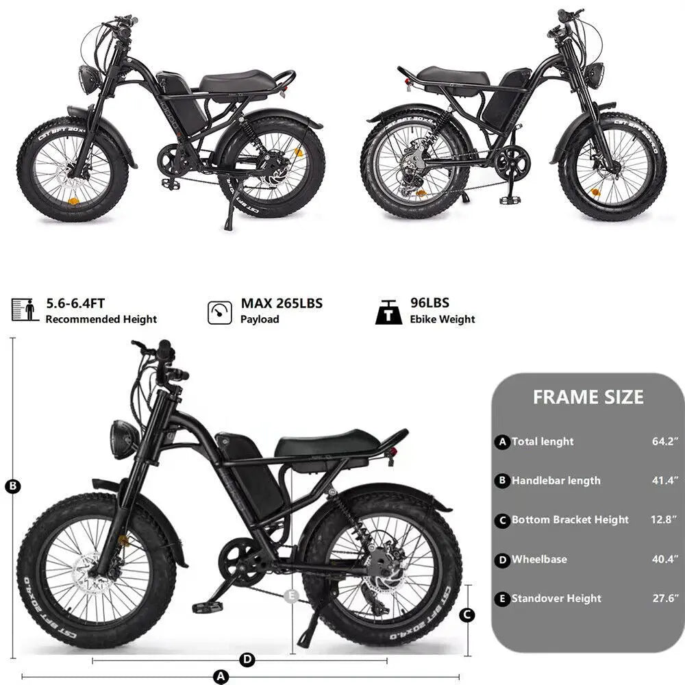 Adult, EMB009 New Design 750W Mountain Electric Bicycle Out Door With Fat Tire 20''Ebike (Black) Doba