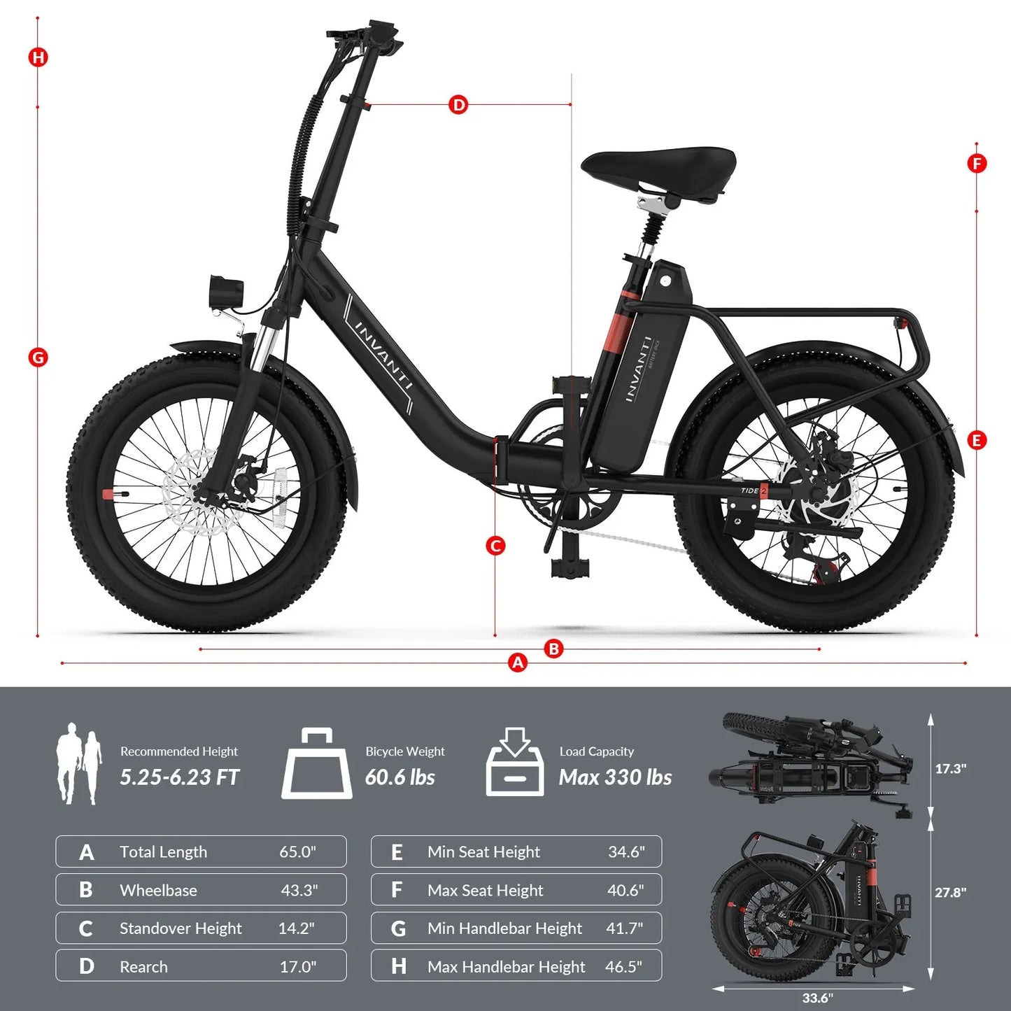 Adult, Inavanti Shimano Electric Bicycle, EB11 Electric Bike  500W Folding Bike 48V 10.4AH 7S Shimano Electric Bicycle (Black or White) Doba