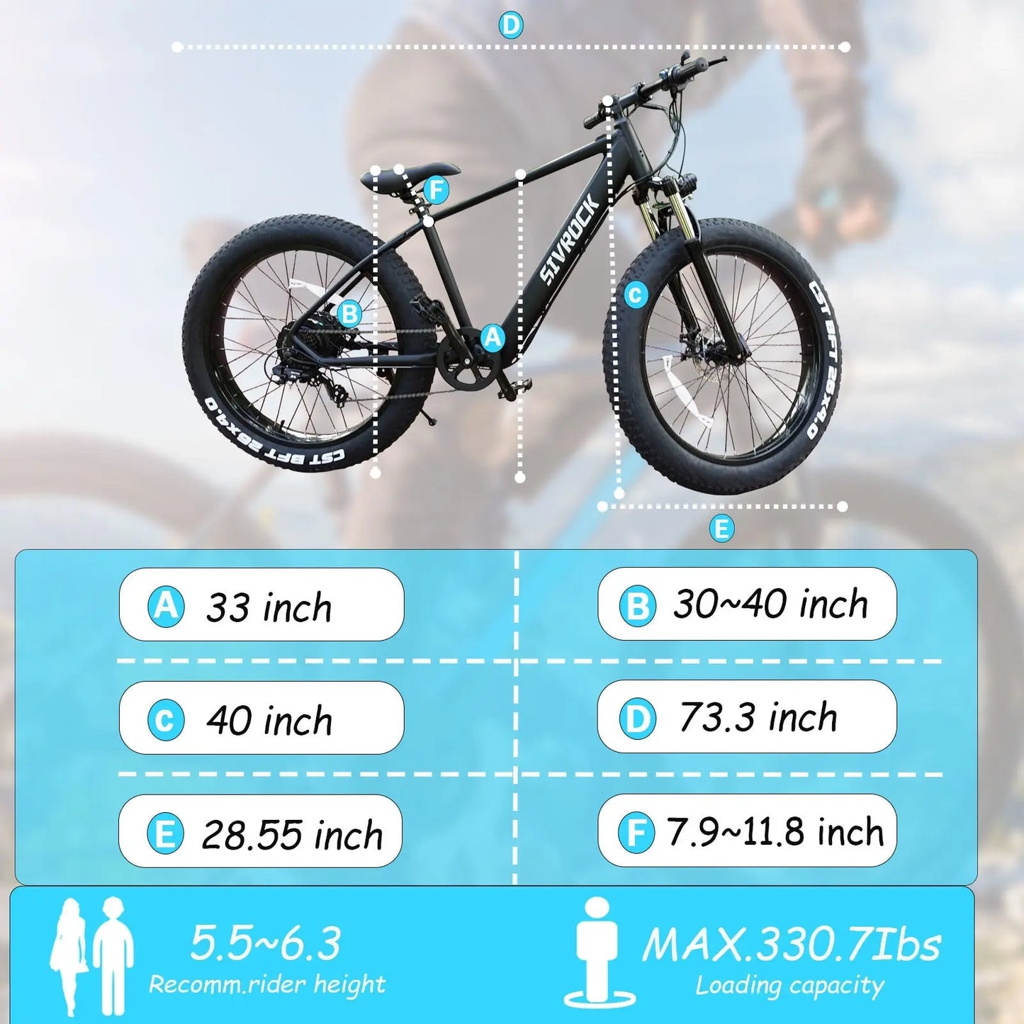 Adult, Sivrock Ebike Electric Bike 26'' Fat Tire 1000W Motor 48V 15Ah Large Battery Mountain E-Bike Shimano 7-Speed Bicycle (Black) Doba