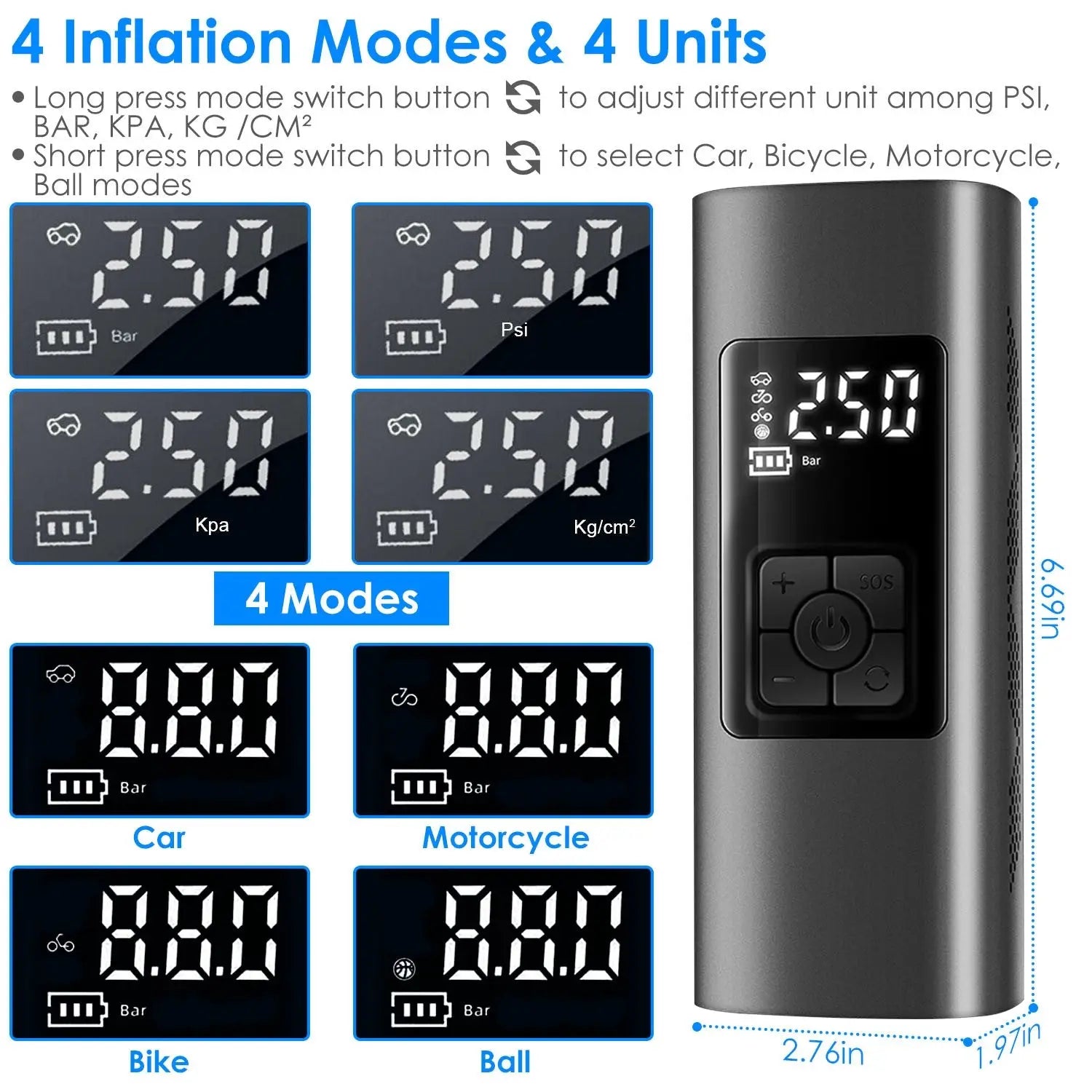 Air Compressor, 150PSI Cordless Car Tire Pump 6000mAh Rechargeable Tire Inflator Doba