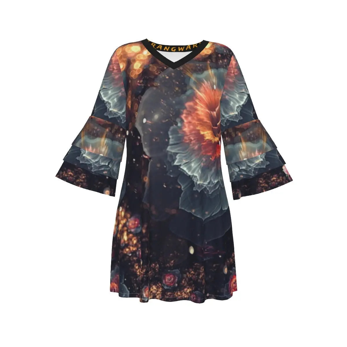 All-Over Print Women's Stacked Ruffle Sleeve Dress Yoycol