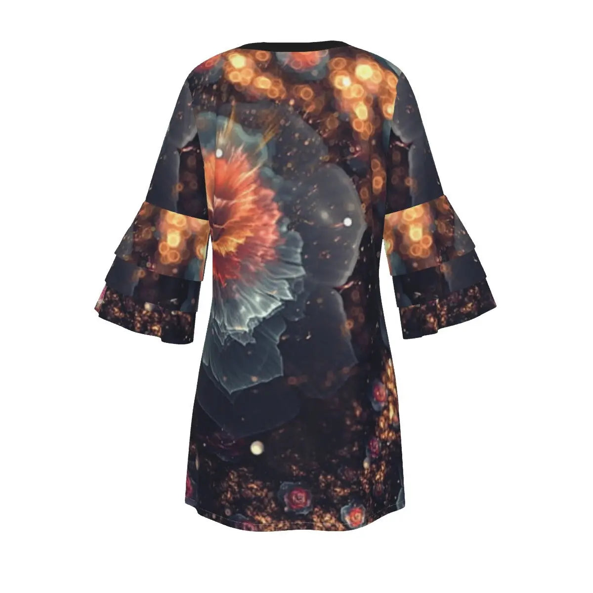 All-Over Print Women's Stacked Ruffle Sleeve Dress Yoycol