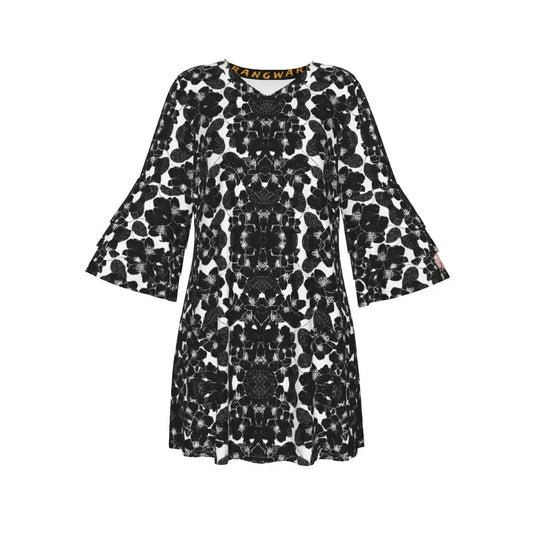 All-Over Print Women's Stacked Ruffle Sleeve Dress Yoycol