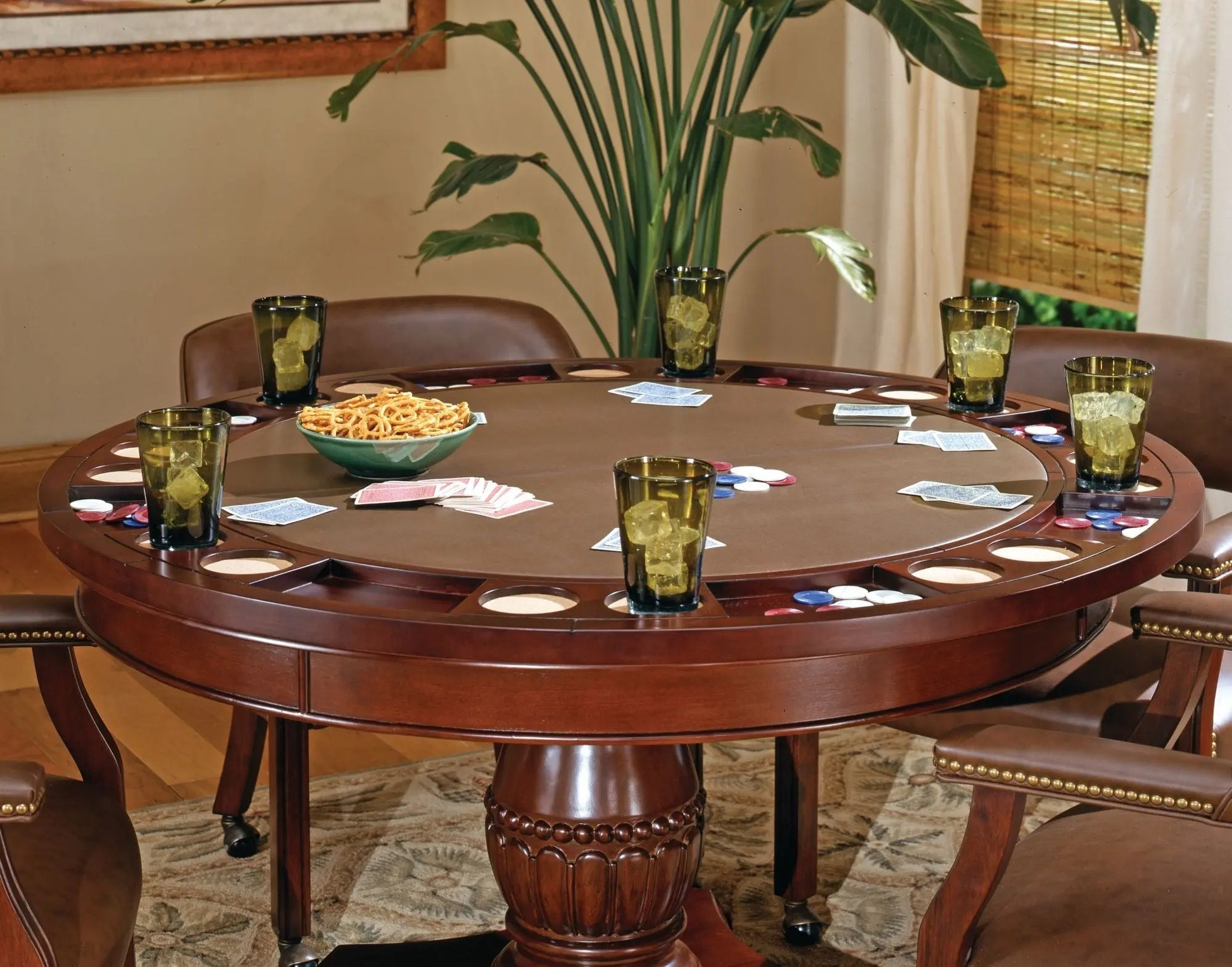 Tournament - 5 Piece Dining Or Game Table Set - Brown/ All Wood Gaming Table Doba