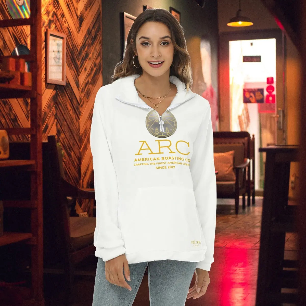 American Roasting Company, Women's Borg Fleece Sweatshirt With Half Zip Yoycol