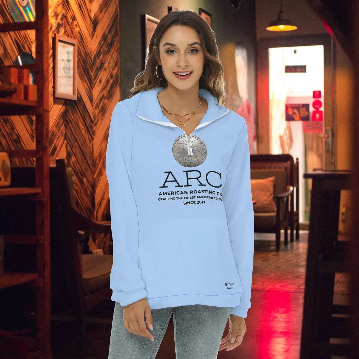 American Roasting Company, Women's Borg Fleece Sweatshirt With Half Zip Yoycol