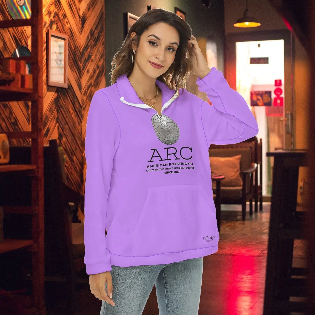 American Roasting Company, Women's Borg Fleece Sweatshirt With Half Zip Yoycol