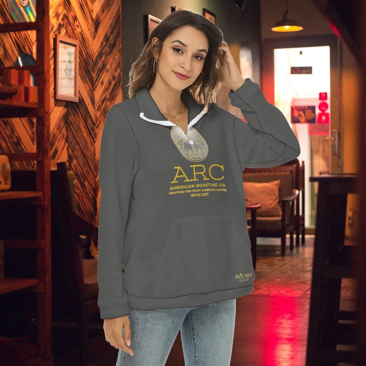 American Roasting Company, Women's Borg Fleece Sweatshirt With Half Zip Yoycol