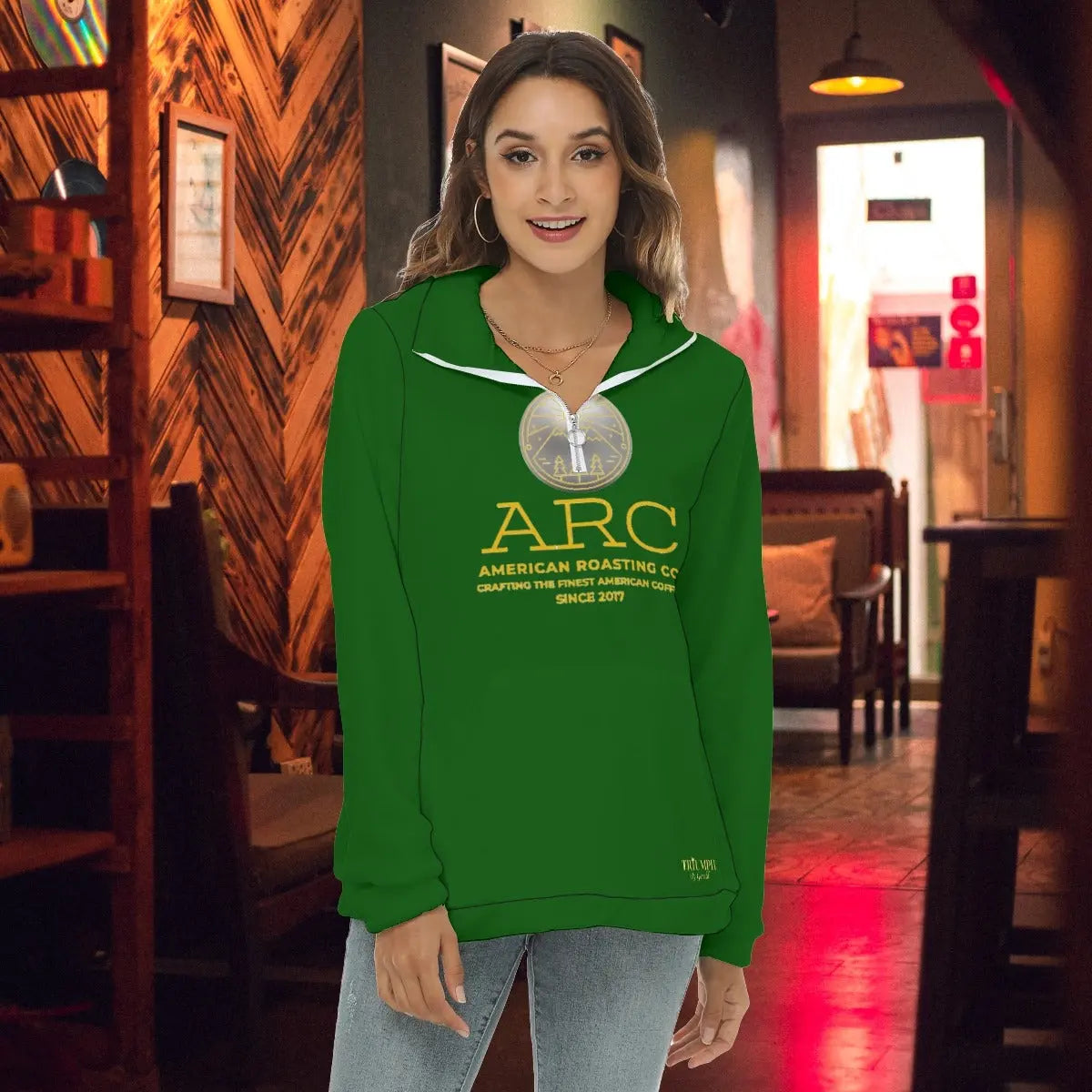 American Roasting Company, Women's Borg Fleece Sweatshirt With Half Zip Yoycol