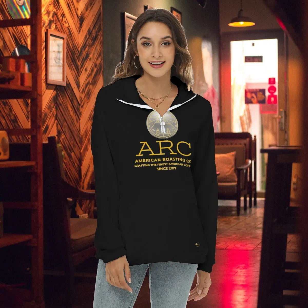 American Roasting Company, Women's Borg Fleece Sweatshirt With Half Zip Yoycol