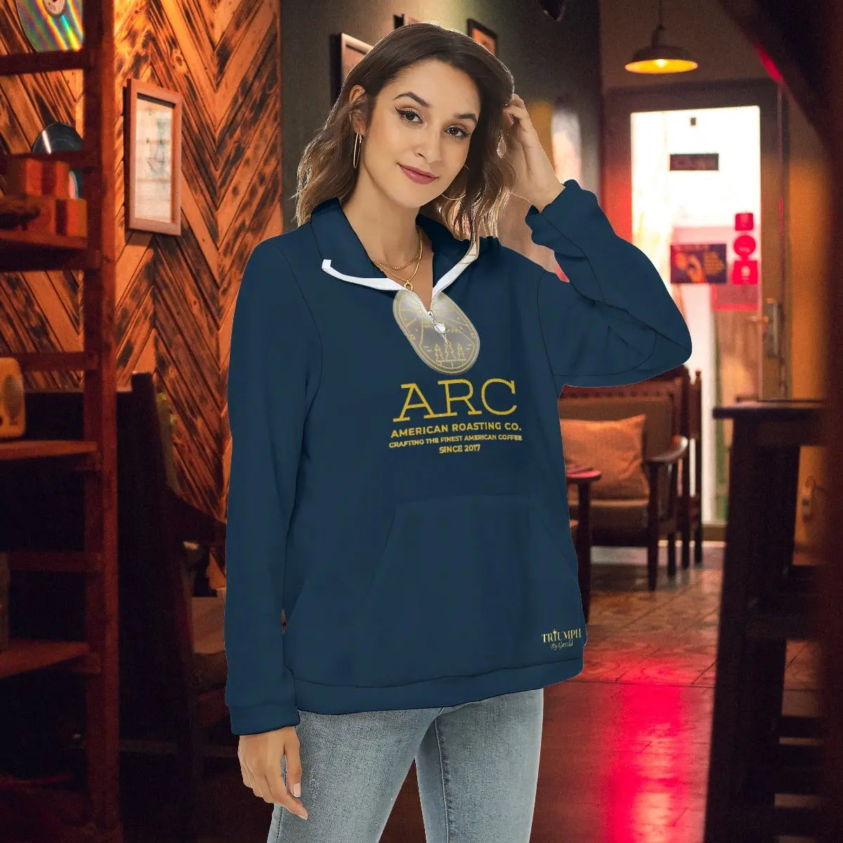 American Roasting Company, Women's Borg Fleece Sweatshirt With Half Zip Yoycol