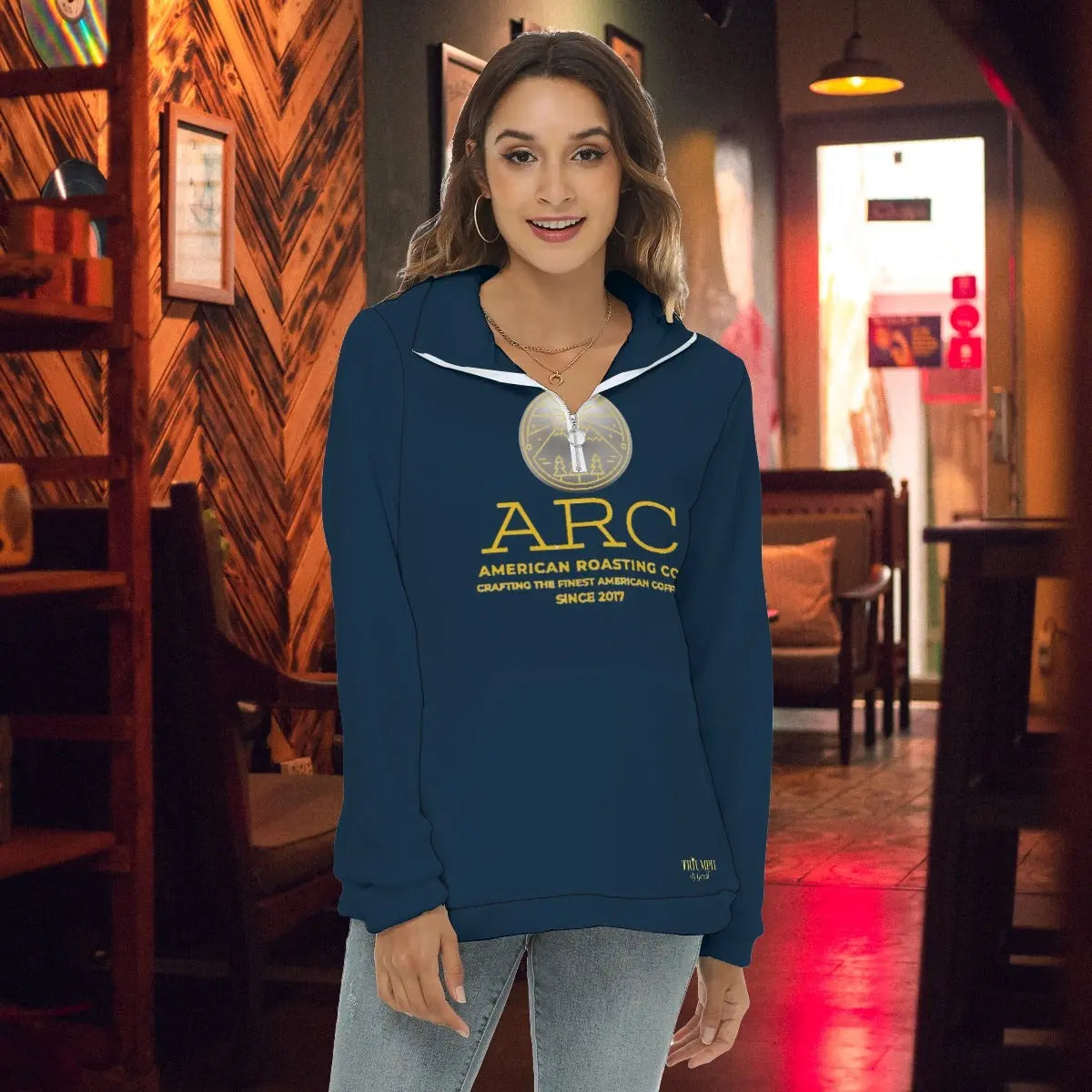 American Roasting Company, Women's Borg Fleece Sweatshirt With Half Zip Yoycol