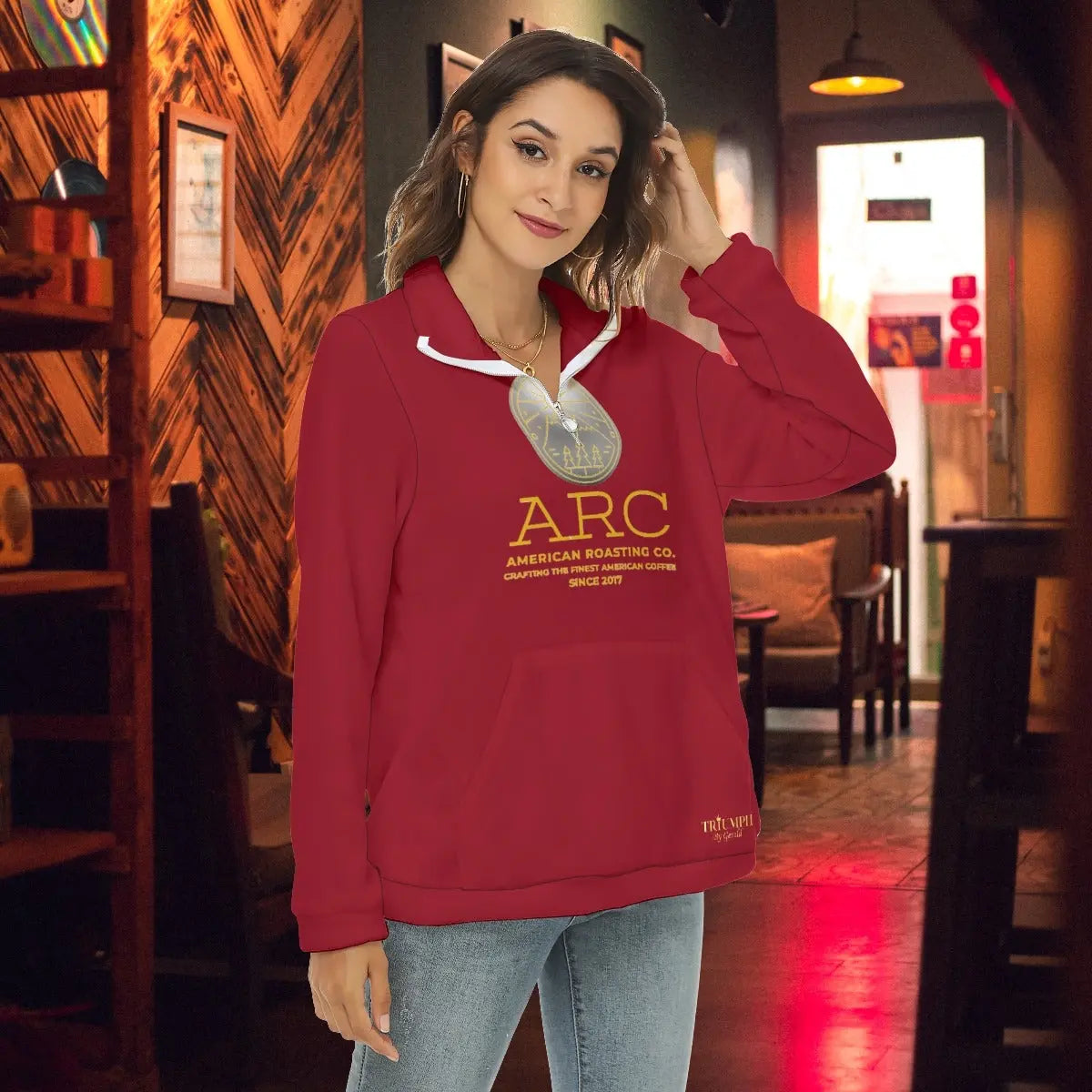 American Roasting Company, Women's Borg Fleece Sweatshirt With Half Zip Yoycol