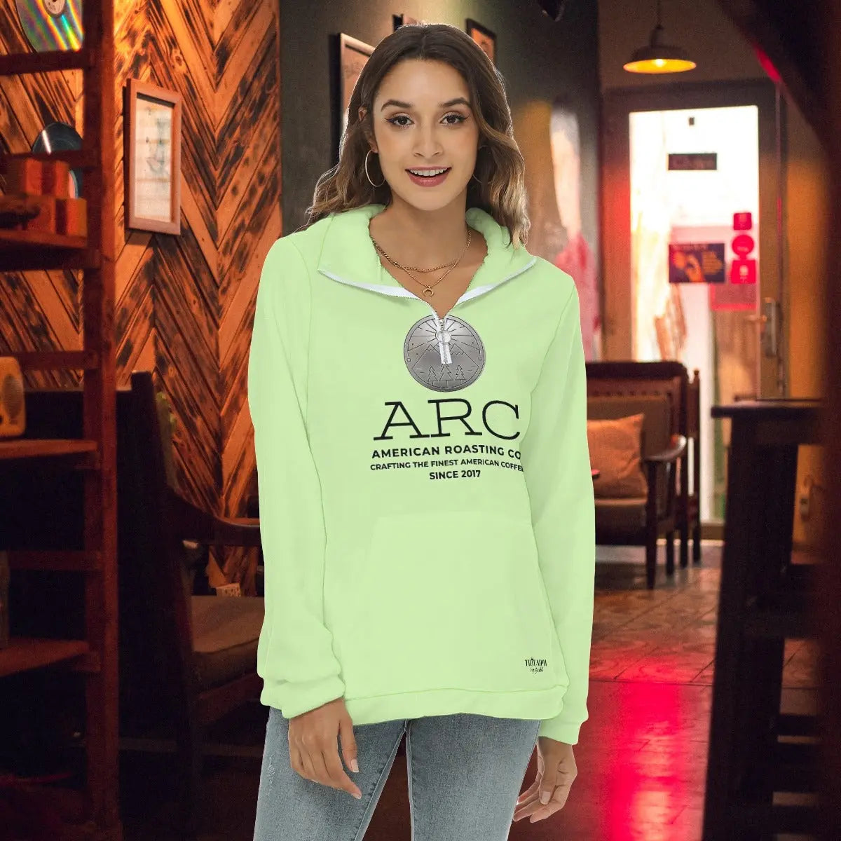 American Roasting Company, Women's Borg Fleece Sweatshirt With Half Zip Yoycol