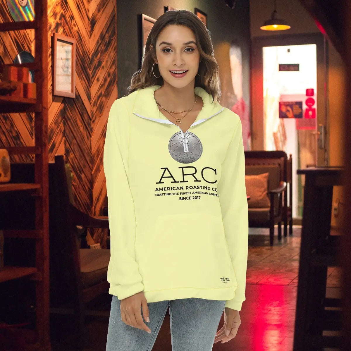 American Roasting Company, Women's Borg Fleece Sweatshirt With Half Zip Yoycol