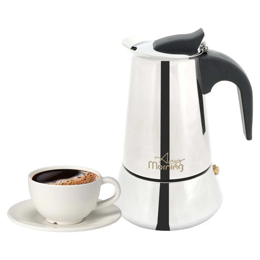 Any Morning Jun-4 Stainless Steel Espresso Coffee Maker 200 ml, Traditional Espresso Maker Doba