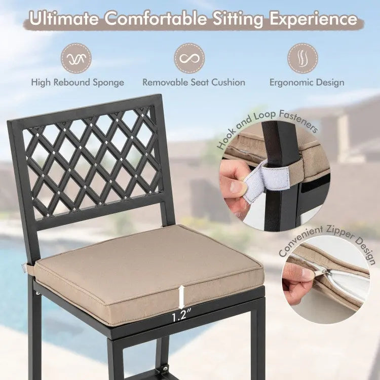 Bar Hight Chairs, Set of 2 Patio Bar Chairs with Detachable Cushion and Footrest Doba