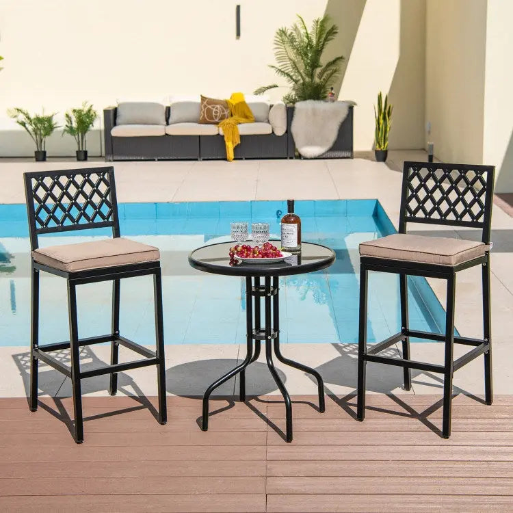 Bar Hight Chairs, Set of 2 Patio Bar Chairs with Detachable Cushion and Footrest Doba