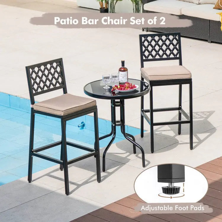 Bar Hight Chairs, Set of 2 Patio Bar Chairs with Detachable Cushion and Footrest Doba