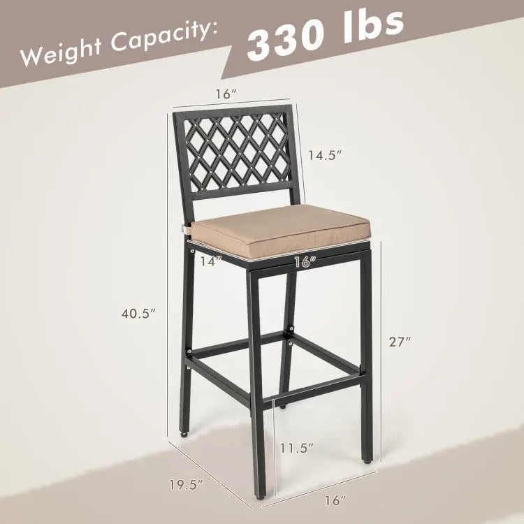 Bar Hight Chairs, Set of 2 Patio Bar Chairs with Detachable Cushion and Footrest Doba