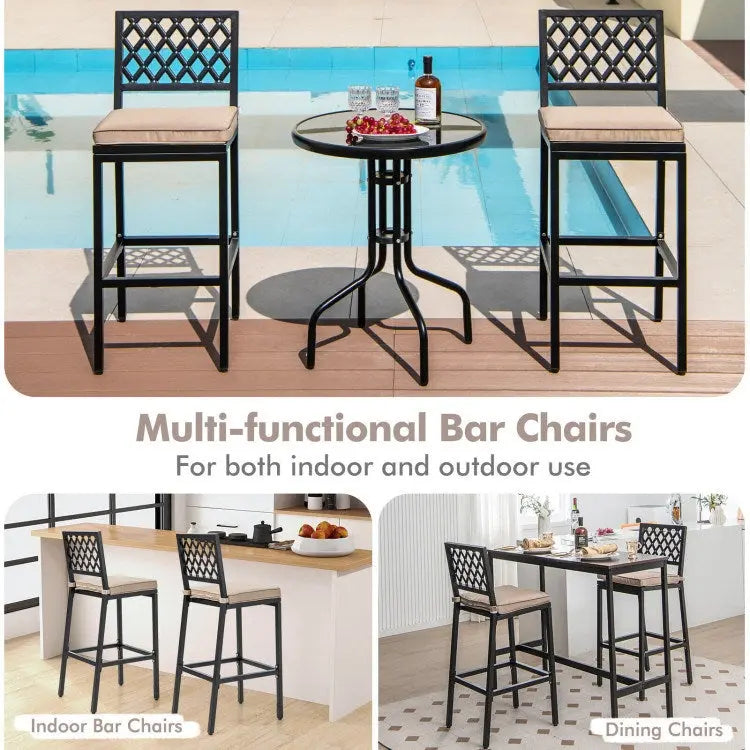 Bar Hight Chairs, Set of 2 Patio Bar Chairs with Detachable Cushion and Footrest Doba