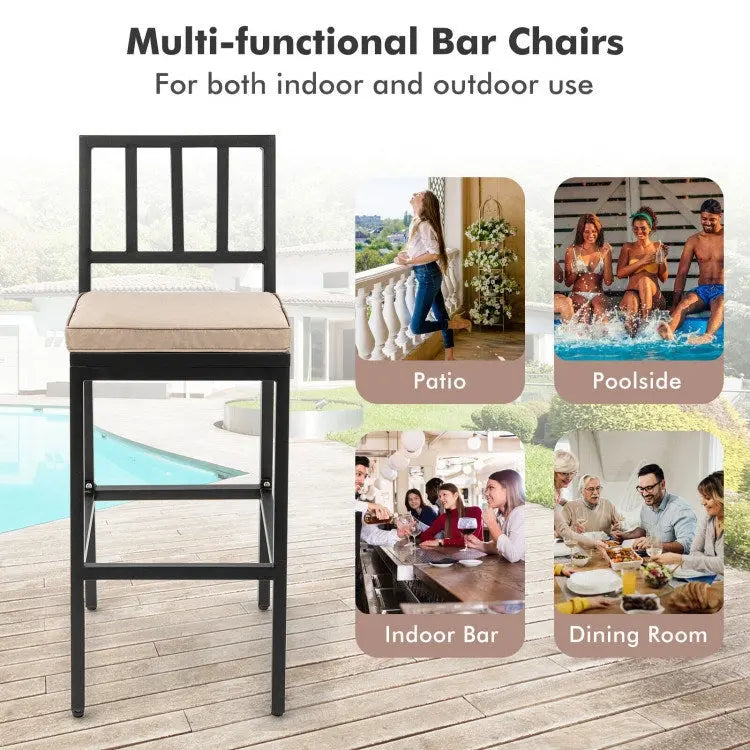 Bar Hight Chairs, Set of 2 Patio Bar Chairs with Detachable Cushion and Footrest Doba