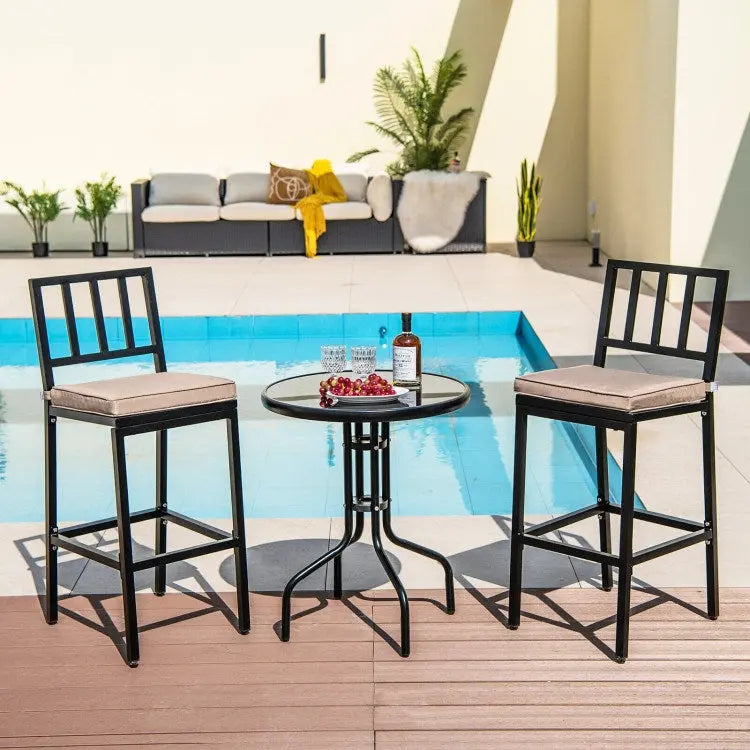 Bar Hight Chairs, Set of 2 Patio Bar Chairs with Detachable Cushion and Footrest Doba