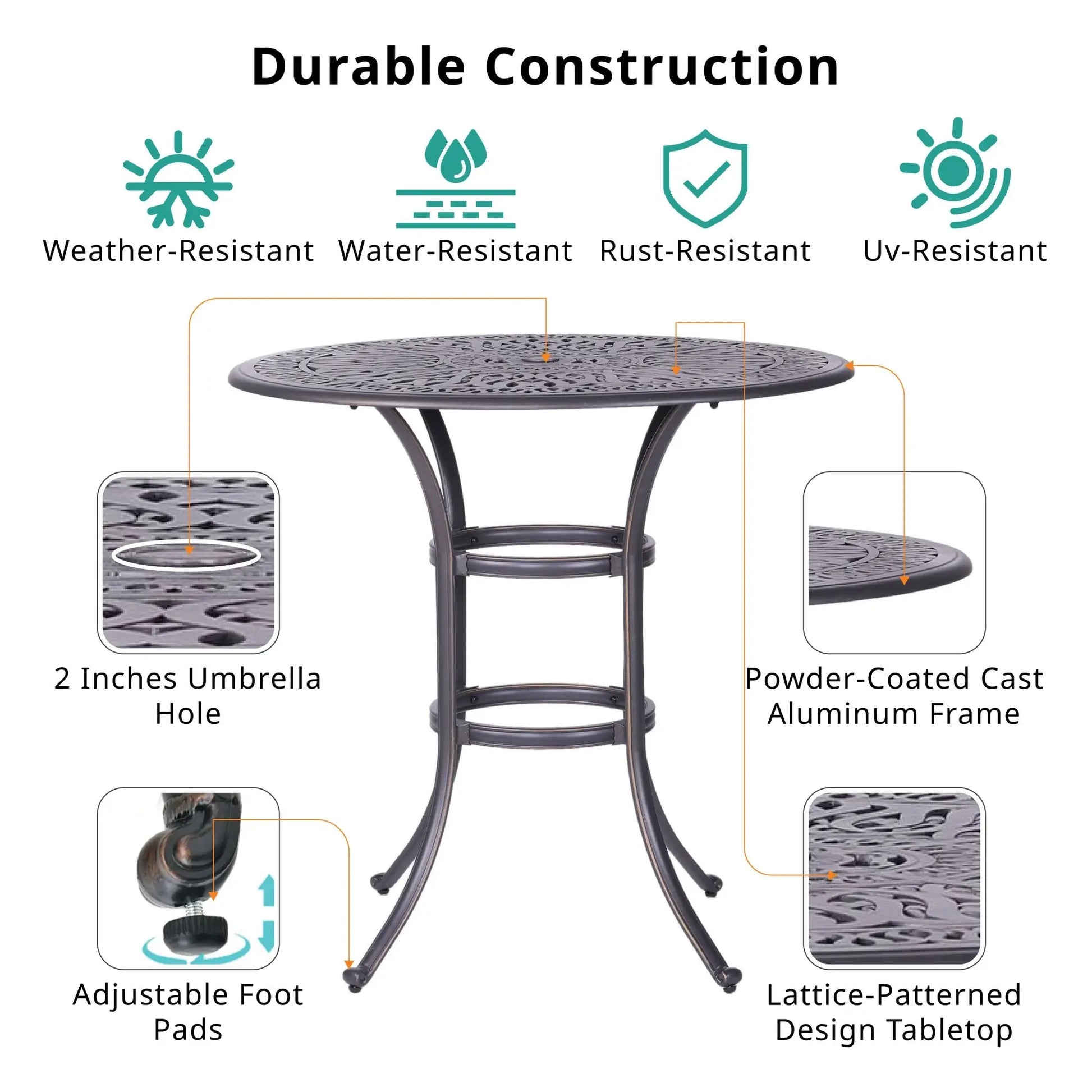 Bar Hight Table, Cast Aluminum 42W x 42H inches Doba