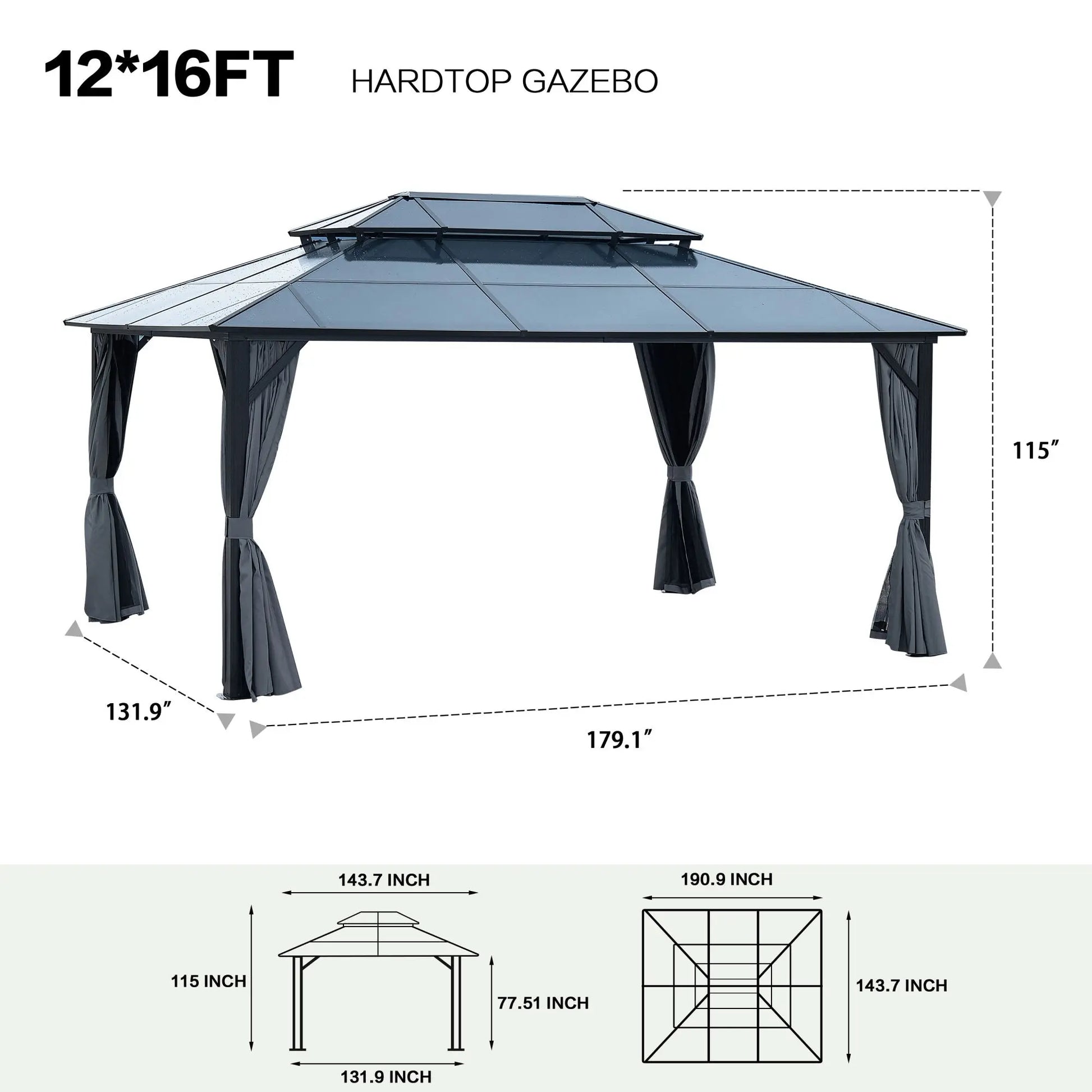 Big size's Gazebos-Double Roof Sunshade (Powder Coated Aluminum) 12 x 16 Feet Doba