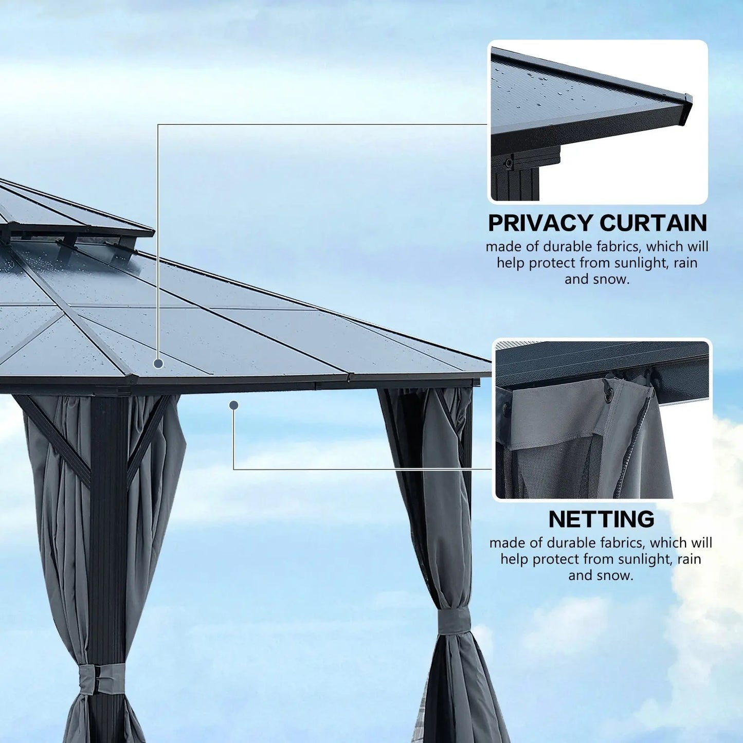 Big size's Gazebos-Double Roof Sunshade (Powder Coated Aluminum) 12 x 16 Feet Doba