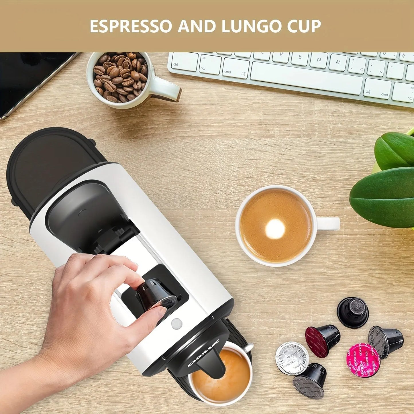 CHULUX 1400W Espresso Machine for Nespresso Capsules: Espresso and Lungo Cups, One Cup Premium Italian 20 Bar ODE Pump Espresso Maker - Perfect for Office & Coffee Lovers Doba