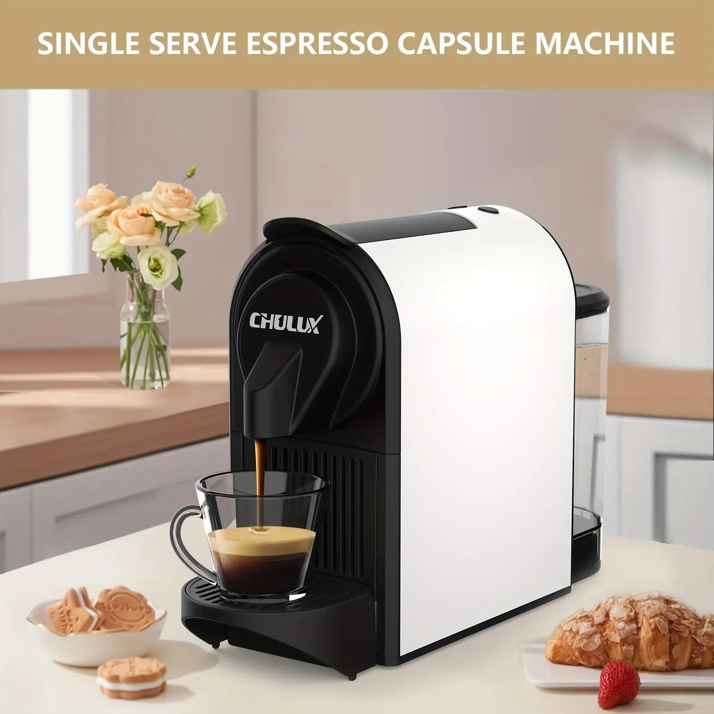 CHULUX 1400W Espresso Machine for Nespresso Capsules: Espresso and Lungo Cups, One Cup Premium Italian 20 Bar ODE Pump Espresso Maker - Perfect for Office & Coffee Lovers Doba